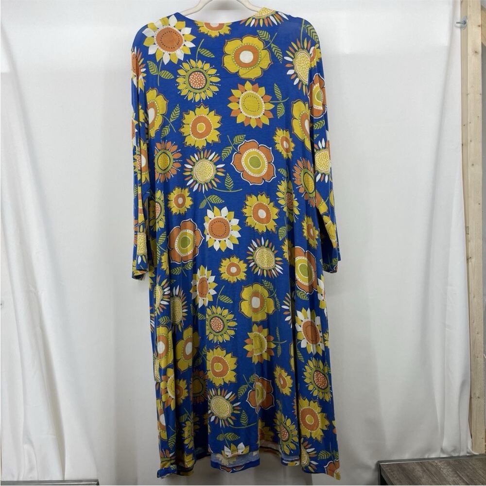 Gudrun Sjoden Size X-Large Yellow Flowers Midi Dress Lightweight Long Sleeves XL